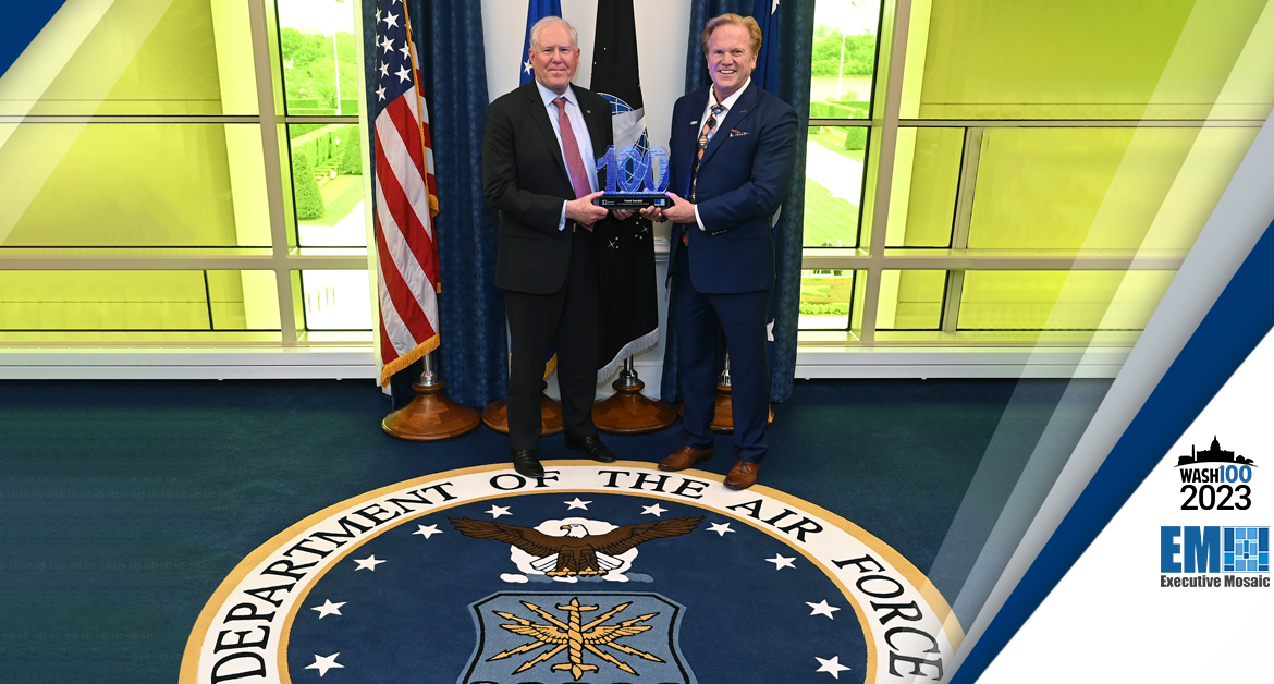 Air Force Secretary Frank Kendall Accepts 2023 Wash100 Award From Executive Mosaic CEO Jim Garrettson